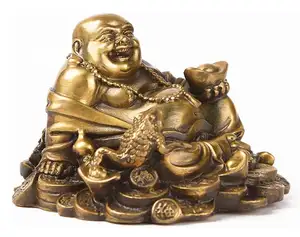 Sitting Laughing Buddha with Money Frog Protect House Peace Wealth Decoration