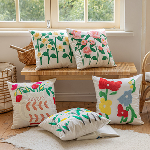 Toalla bordado tulipán flor rústica funda de almohada sala de estar sofá almohada - Product Image 1