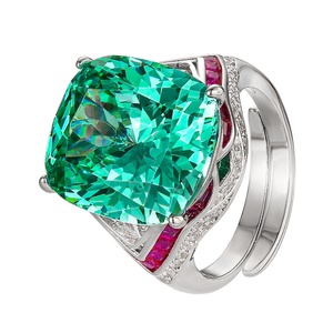 High Quality Jewelry Eco-friendly Copper 14*16MM Green Cubic Zirconia <b>Large</b> Stone <b>Rings</b> for Eye-Catching Style - Product Image 1