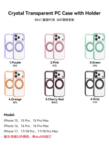B547 360 °   Support magnétique rotatif, coque de protection transparente antichoc en TPU+PC pour iPhone 18 Pro Max - Product Image 6