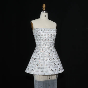 Splendido abito da sera senza spalline in cristallo di lusso Dubai bianco con mantello fluente per le donne matrimonio Paty Lsz545-1 - Product Image 3