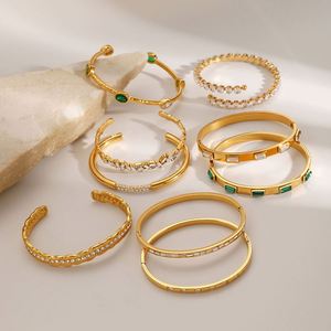 Bracelet en acier inoxydable plaqué or 18 carats avec zircon vert, ajustable, bijoux - Product Image 3