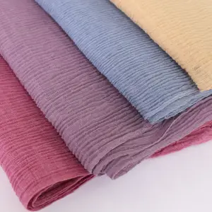 2021 Newest Design Soft Cotton Plain Crushed Wrinkle Prime Crimp Hijab Premium Big Size Fold Scarves Solid Color Long Scarf