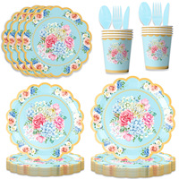 Service de vaisselle en plastique rond à bordure dentelle, style mignon, pour fête du thé de printemps, anniversaire de filles, décorations de table