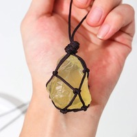 Collier en améthyste avec pendentif en quartz rose naturel brut en forme de filet, artisanat de guérison avec corde tressée, vente en gros