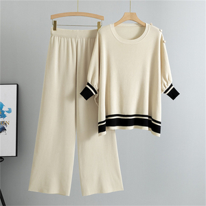 Completi lavorati a maglia primavera autunno snellenti maniche aderenti maniche a pipistrello top pantaloni larghi maglioni completi a due pezzi - Product Image 6