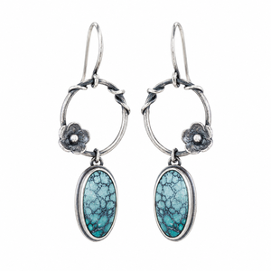 Nuovi Orecchini a Cerchio Irregolari con Rose e Turchese, Stile Bohémien, Ornamenti Floreali Personalizzati per Uso Quotidiano Femminile - Product Image 1