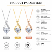 Collier en Moissanite en Argent Sterling 925, Cœur 8mm, Monture Goutte d'eau, VVS1 Couleur D, 3 Griffes, 3 Couleurs