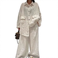 Ensemble 2 pièces décontracté en toile non tissée 100 % lin grande taille, chemisier et pantalon de loisirs, coupe régulière, imperméable, été