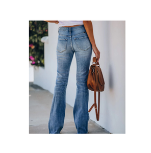 Pantalones vaqueros deshilachados para mujer, jeans deshilachados con temperamento deshilachados - Product Image 1