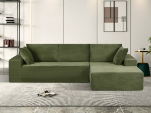Canapé d'angle modulable en tissu vert capitonné, canapé sectionnel moderne pour salon - Product Image 6