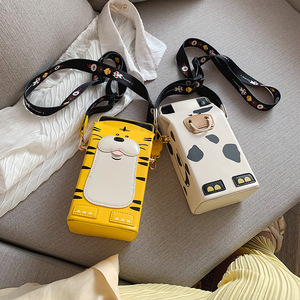 wholesale trendy cartoon cute cow print milk box shape crossbody girls ladies designers hand bag - Product Image 2