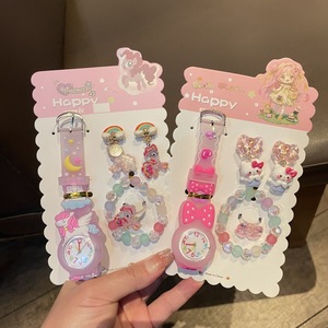 ชุดเซ็ตเครื่องประดับสไตล์พังก์สำหรับเด็กผู้หญิง ประกอบด้วยสร้อยข้อมือ แหวน นาฬิกา และต่างหู ประดับด้วยลูกปัดหลากสี เหมาะสำหรับเป็นของขวัญวันเด็กหรือวันเกิด - Product Image 3