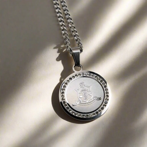 <span class=keywords><strong>Collier</strong></span> pendentif bouclier personnalisé avec lettres grecques, pendentif blason, cadre en zircon, bijoux gravés sur mesure, médaille de fraternité et de sororité, cadeau - Product Image 5