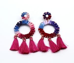 2020 New Jewelry Wholesale Handmade Braided Geometric Colorful Raffia Earrings Women - Product Image 1