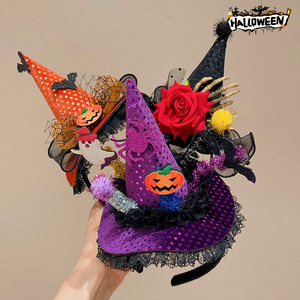 Serre-têtes et bandeaux pour enfants de haute qualité, en métal, tissu, plastique et ruban, style chapeau de citrouille, fantôme, sorcière, mignons - Product Image 2