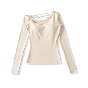 <span class=keywords><strong>Camiseta</strong></span> de manga larga con un hombro descubierto, acolchada, ligera, transpirable, de color macaron, estilo coreano, nueva colección de primavera. - Product Image 6