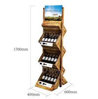 Présentoir à Bouteilles de Vin en Bois Personnalisé à 3 Niveaux, Autoportant, pour Magasins de Spiritueux avec Logo Personnalisé