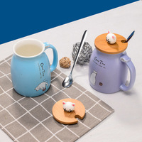 Tasses Saint-Valentin en gros – Mignonnes tasses à café en céramique personnalisées avec motif de chat de dessin animé pour couple, tasses à lait et thé avec soucoupe pour le petit-déjeuner