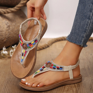 Sandalias Planas Casuales de Verano Estilo Bohemio, Chanclas con Cuentas Antideslizantes de Estilo Étnico, Zapatos de Playa para Mujer - Product Image 3