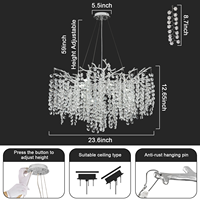 Lustre moderne HX en forme de branche d'arbre en cristal avec hauteur réglable, lumière LED blanc chaud pour chambre à coucher