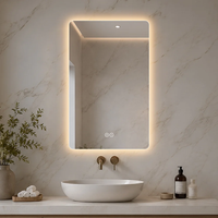 Miroir de salle de bain LED intelligent à coins arrondis, réglable, avec fonction de mémoire Kelvin, à fixation murale, éclairé