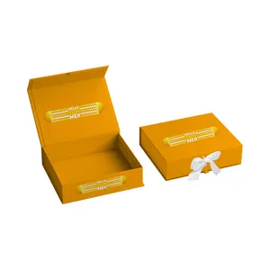 Caja plegable de cartón naranja con Cierre magnético, caja de regalo de papel vacío con logotipo personalizado, embalaje de cartón impreso para regalo