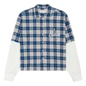 Chemise à carreaux brodée pour homme, en coton épais, style gaufré, vintage, grunge, streetwear, effet superposé, vente en gros personnalisée - Product Image 3