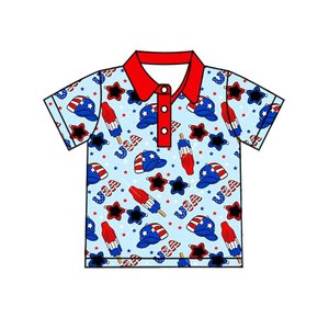 Custom Boutique 4th of July Star <b>Dog</b> Flag Print New Designs Kids <b>Buttons</b> Shorts Sleeves Polo Shirt Top Brother Kids Clothing - Product Image 1