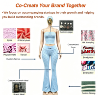 Ensemble d'été 2 pièces pour femme avec logo personnalisé, haut bustier à pois et pantalon évasé taille haute, en Spandex/Coton respirant