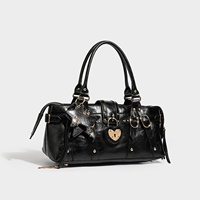 Nouveau Sac Moto Rétro Été 2026, Sac Boston à Rivets à Bandoulière Unique, Style Sexy pour Femme, Sac à Bandoulière en PU et Polyester avec Fermeture Éclair