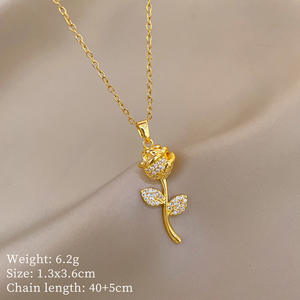 Collar con colgante de moda de hierba de tulipán para hombres y mujeres Venta caliente de acero de titanio de moda - Product Image 4