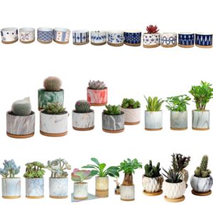 Grand petit hexagone <span class=keywords><strong>blanc</strong></span> couvercle en céramique 10 pièces <span class=keywords><strong>Pot</strong></span> de fleur en <span class=keywords><strong>pot</strong></span> support en bambou doublure jardin décor à la maison Kit Durable moderne - Product Image 3
