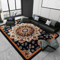 Tapis Noirs et Bleus, Grands Tapis Imprimés Persans Vintage, Moelleux et Lavables pour Salon et Chambre