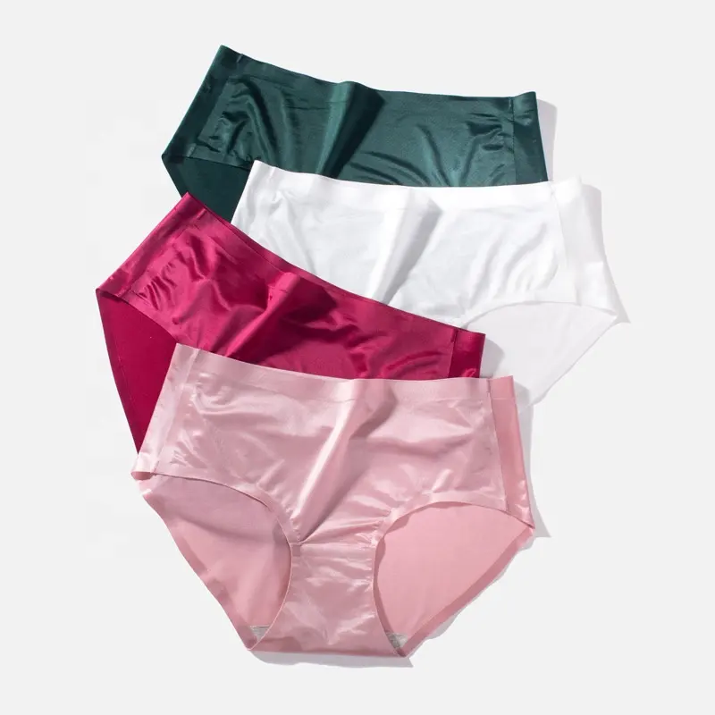 Amazon AliExpress Ice Silk Underwear Briefs Sexy Mid Rise Wholesale Women's Seamless Silk Panties