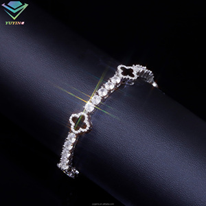 Yu Ying Design 925 Sterling Silver VVS Mossanite Diamond With Four Leaf Clover <strong>Black</strong> Agate Necklace Moissanite Tennis <strong>Chain</strong> - Product Image 2