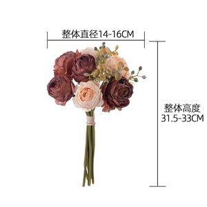 หัวหยิง ผ้าทอประดิษฐ์ช่อดอกกุหลาบสีแดงไวน์ สีขาวนม สีม่วงอ่อน สีน้ำตาล ผ้าทอสำหรับตกแต่งงานแต่งงาน - Product Image 4