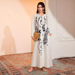 Sitio Independiente para la Nueva Colección de Verano: Elegante Vestido Largo Acampanado con Cuello en V para Mujer, con Estampado de Hilo Largo y Cremallera, Estilo Urbano - Product Image 2