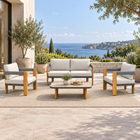 DWOO Ensemble de canapé modulable 4 pièces OEM personnalisé avec pieds en aluminium à effet bois et plateau en verre effet marbre pour patio