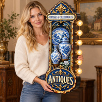 Enseigne lumineuse LED en porcelaine antique, métal vintage, objet de collection, publicité pour magasin d'antiquités, décoration murale