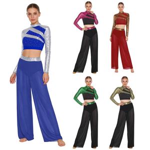 Women Lyrical <b>Dance</b> Outfit <b>Crop</b> <b>Top</b> With Chiffon Pants For Performances <b>Dance</b> Competitions <b>Dance</b> Dancewear Latin <b>Dance</b> Wear - Product Image 1