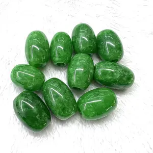 Cuentas de Jade verde transparente tallado a mano, piedra ovalada con agujero grande para joyería, accesorios DIY, venta al por mayor