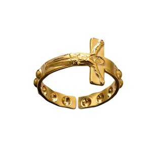 Bague ouverte réglable en acier inoxydable 316L, motif croix de Jésus, or et argent, pour hommes et femmes, bijoux religieux quotidiens, vente en gros - Product Image 5