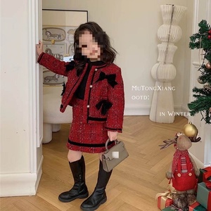 Otoño Invierno niñas dulce traje grueso niños arco chaqueta falda 2 piezas conjunto <span class=keywords><strong>moda</strong></span> niños ropa - Product Image 3