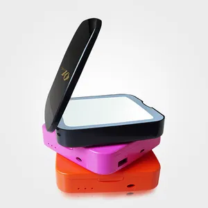 Mini Led Mobile Power Bank Espejos Con Luz De Mano Pequeño Plegable Compacto Handheld Vanity Espejo De Maquillaje Inteligente Con Luz