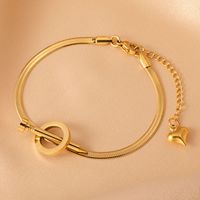 Gelang rantai ular pipih berbahan stainless steel lapis emas 18K, perhiasan minimalis nan indah untuk wanita.
