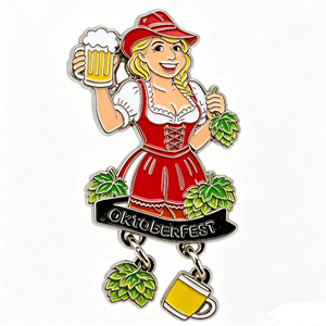 Custom Soft Enamel Metal Oktoberfest Brooch with Pendant Beer-Themed Enamelled Badge Festival Souvenir - Product Image 1