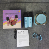 Mini Altavoz Portátil con Luz LED, Sistema de Altavoces de Karaoke Hifi con Micrófonos Inalámbricos Dobles, Regalos para Niños