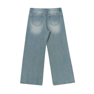 Pantalon en jean droit ample pour femme - Confortable pour l'été, coupe large, bleu clair, vente en gros - Product Image 2