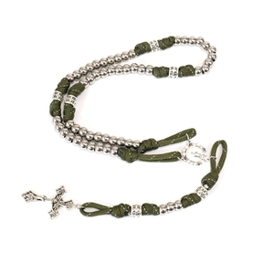 Lussuoso Rosario Cattolico con Perline in Lega d'Argento da 10 mm Intrecciate con Cordino, con Medaglia Miracolosa e Croce - Product Image 2